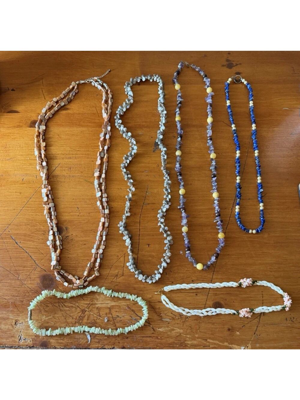 Gemstone Chip Necklace Bundle Boho Stone Beaded Jewelry Lot Amethyst Lapis Style